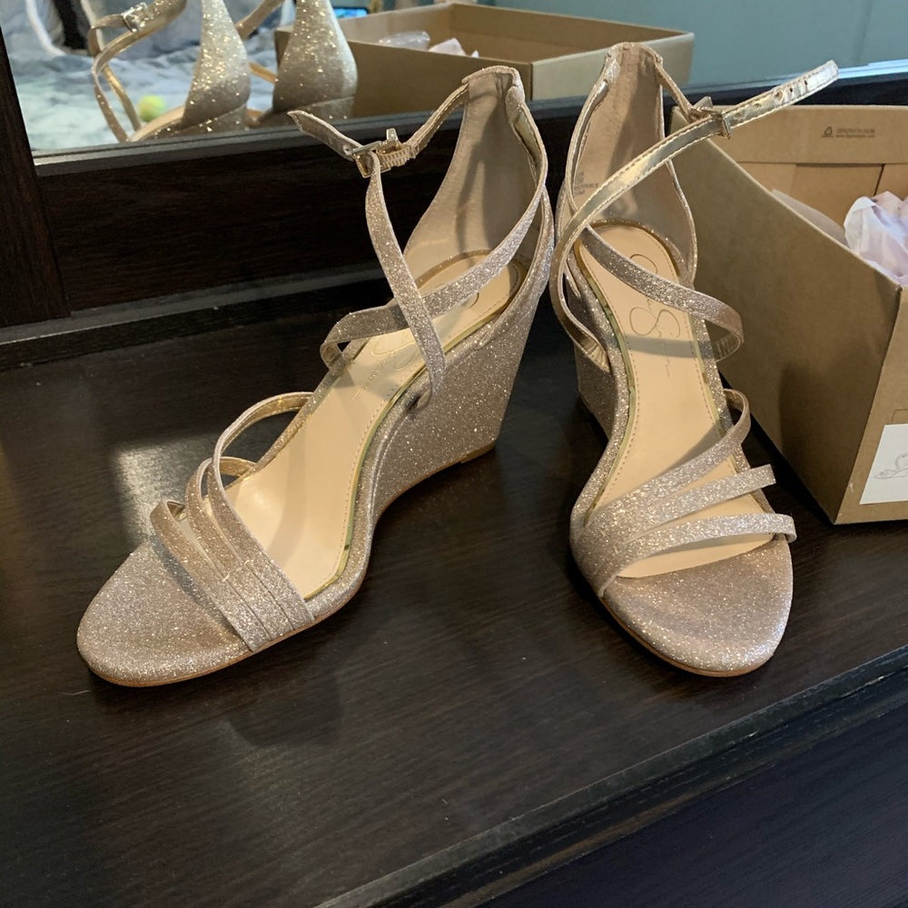 Jessica Simpson champagne wedges size 8.5